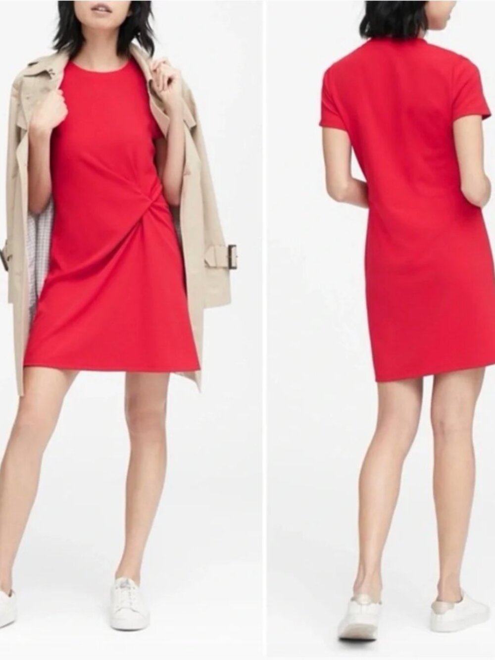 Banana Republic Stretch-Crepe Twist-Front Dress Red Medium